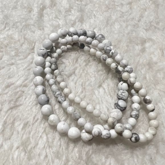 Lot of 3 White Gray Marble Graduated Bead Elastic Bracelet - Picture 4 of 7